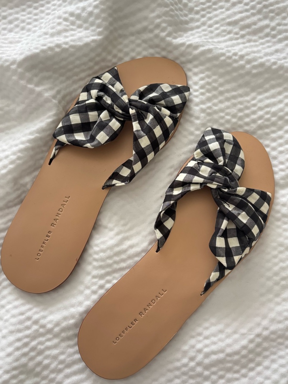 Loeffler Randall Knotted Phoebe Gingham Slide Sandals - Picture 4 of 9